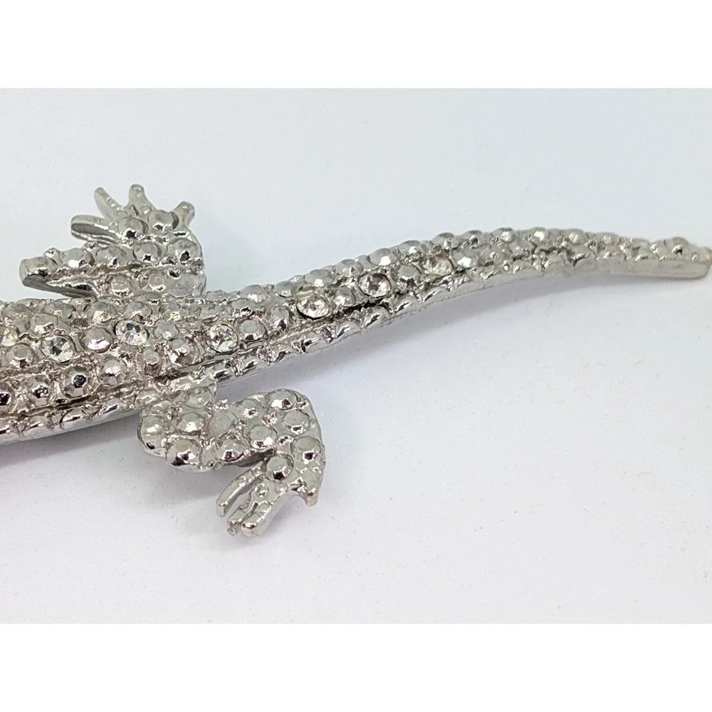 Antique Art Deco 1920-1930's Rhinestone‎ Lizard Brooch Pin Long Green Eyes
